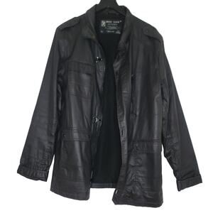 Marc Ecko Cut & Sew Mens Faux Leather Jacket Medium Black Pockets Casual‎